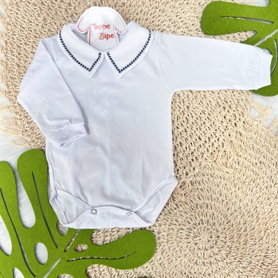 body gola bordada- trigo azul marinho